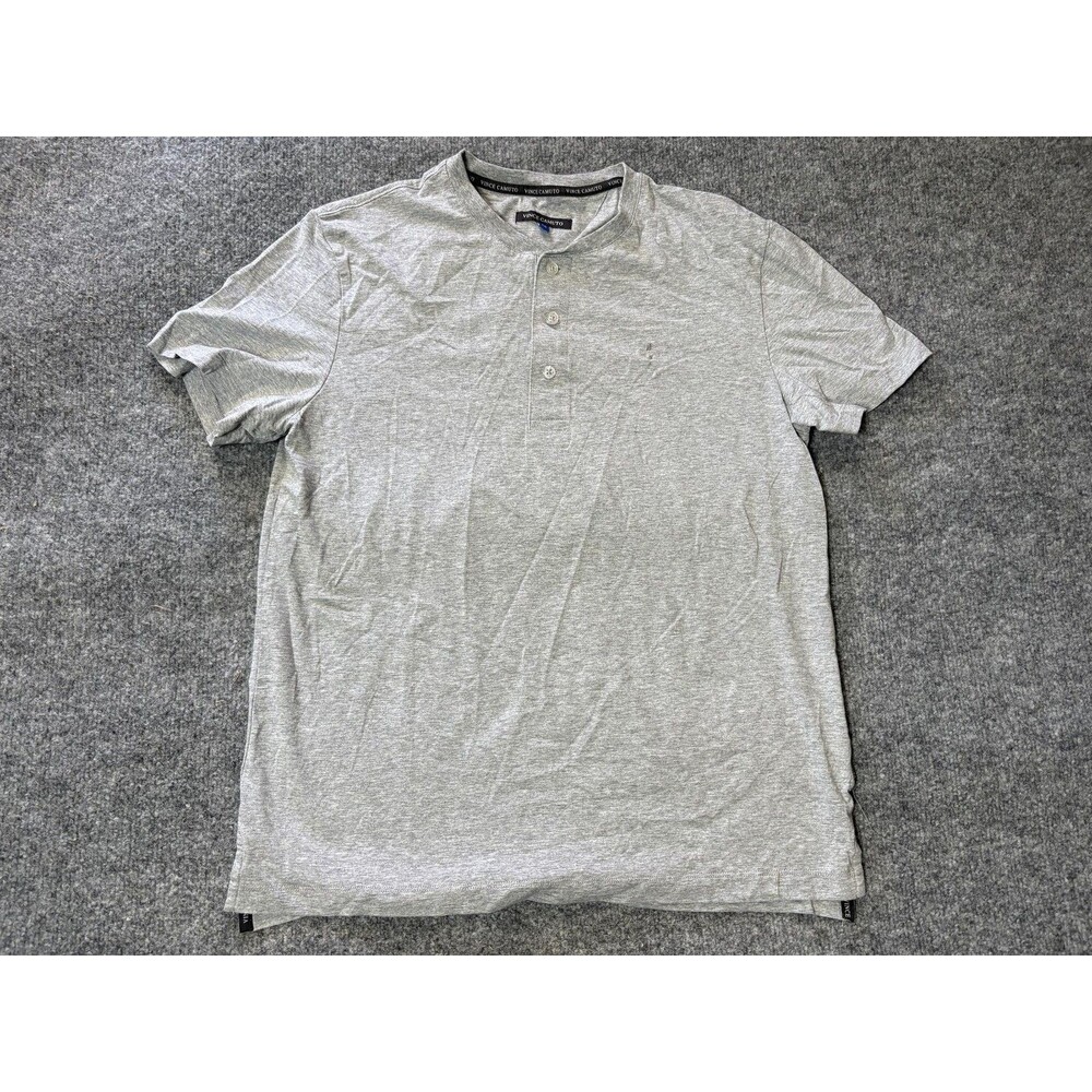 Vince Camuto Shirt Mens M Gray Short Sleeve Henley Cotton Spandex Stretch Jersey